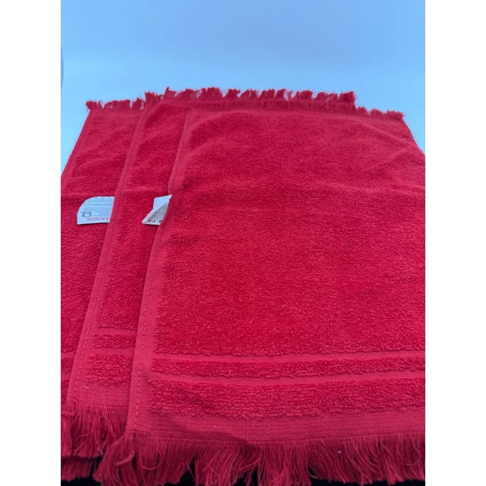 3 Vintage Cannon Red Hand Towels Fringed 100% Cotton Made in USA 17.5x11 USA